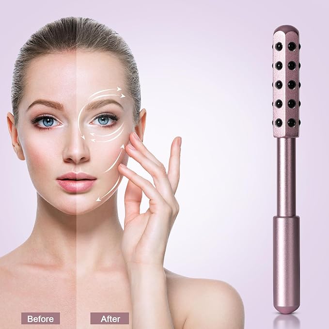 Valentines Day Gifts Germanium Beauty Stone Roller for Uplifting Face Massager Roller for Women/Mom and Girlfriend (Rose Gold)