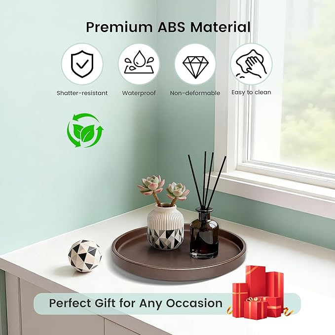 1 Pack 9" Bathroom and Vanity Tray, ABS Bathroom Counter Organizer， Coffee Table Decor for Perfume, Candles, Keys &More. Kitchen Countertop Organizer, Decorative Tray Soap Holder, Brown