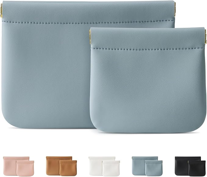 2 Pack Small Makeup Bag for Women, New Organosilicon Super Fiber Leather Mini Cosmetic Bag for Travel, Coin Purse Organizer Storage Pouch (Blue)