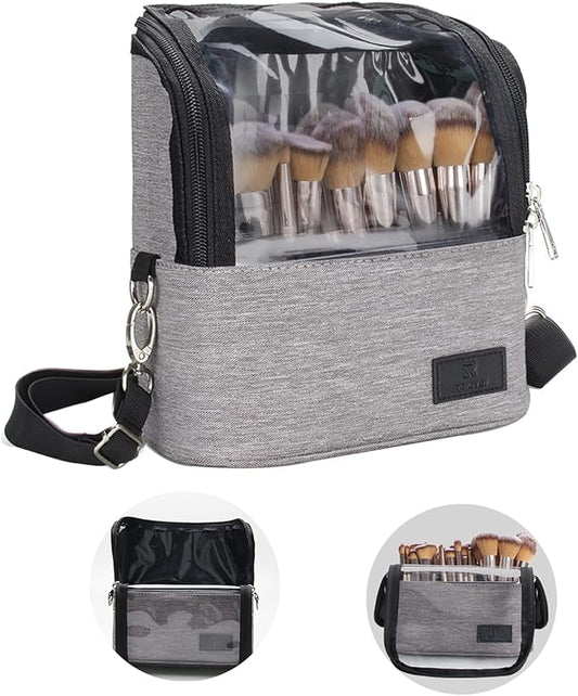 TANTO Makeup Brush Case Makeup Brush Holder Travel Makeup Bag for Women Stand-up Brush Cosmetic Bags Professional Makeup Artist Storage Organizer with Shoulder Starp and Adjustable Dividers