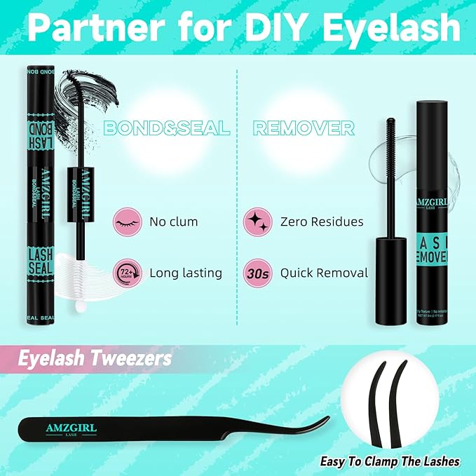 Lash Clusters Kit 126Pcs Eyelash Extensions Kit C Curl Glitter Eyelashes Cluster with Lash Bond and Seal,Lash Remover,Lash Tweezer For False Lashes Cluster Kit At Home(Blue Stars Kit-Double Glitter)