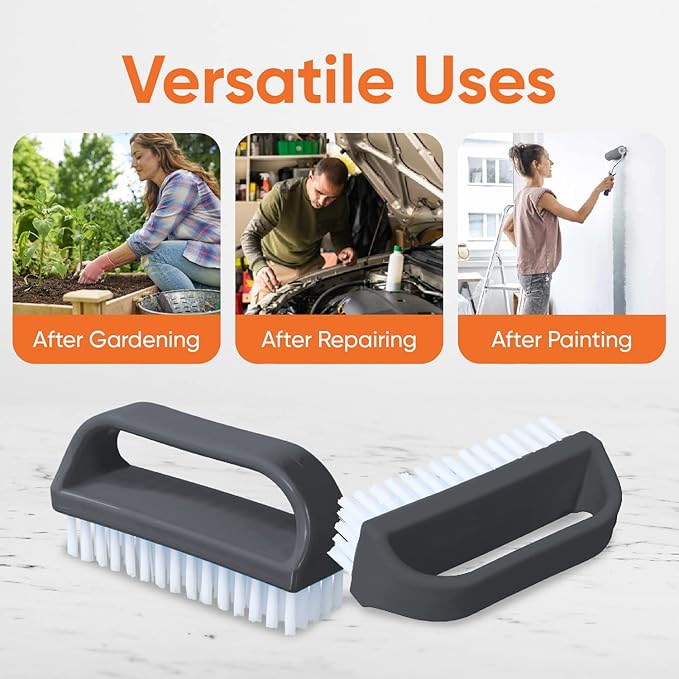 Superio Stiff Nail Brush Cleaner with Handle 6 Pack, Durable Scrub Brush, Clean Toes, Fingernails- Hand Scrubber- All-Purpose Cleaning Brush for Home, Kitchen, Work- Stiff Bristles (Black and White)