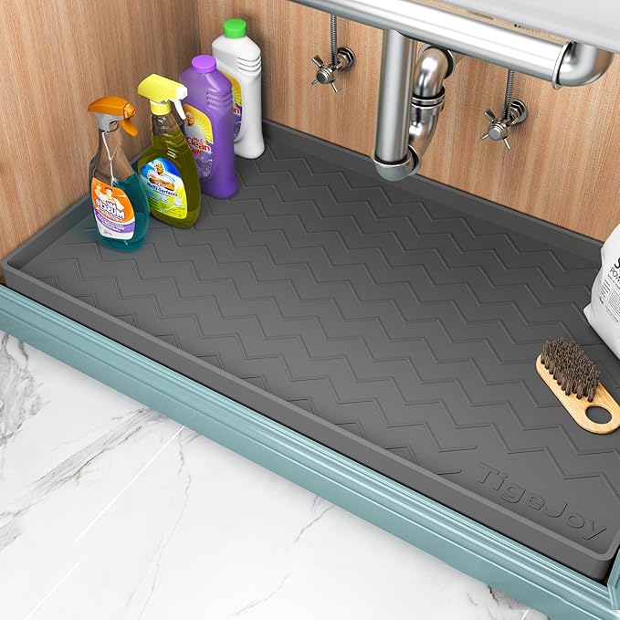 TigeJoy 31" x 22" Under Sink Mats for Kitchen Waterproof, Leak-Proof Silicone Mat Sink Protector and Cabinet Liner, Kitchen Essentials Organizer and Storage, Boot or Shoe Tray, Pet Feeding Mat