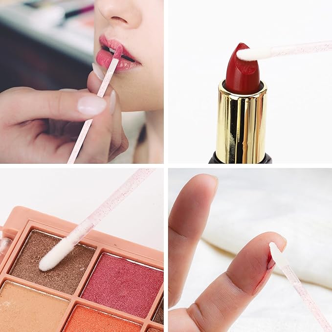 300 Pcs Disposable Mascara Wands Dual Ended Eyelash Brush Lip Brush, Pink Lipstick Applicator Eyebrow Spoolies Brush for Eyelash Extensions