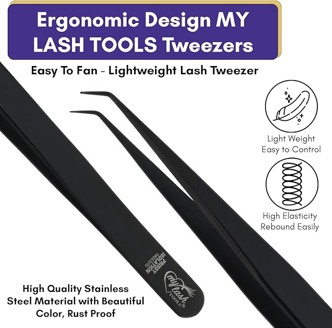 My Lash Tools Eyelash Extension Tweezers for Isolation Lash Extensions Best for Individual Isolation & Classic Lashes 14cm Eyelash Twisers (Black)