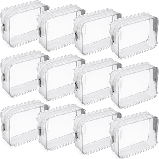 Weewooday 12 Pieces Clear Makeup Bags Cosmetic Storage Bags PVC Zipper Pouches Travel Waterproof Makeup Plastic Case for Women Organizing Toiletries Traveling Bathroom