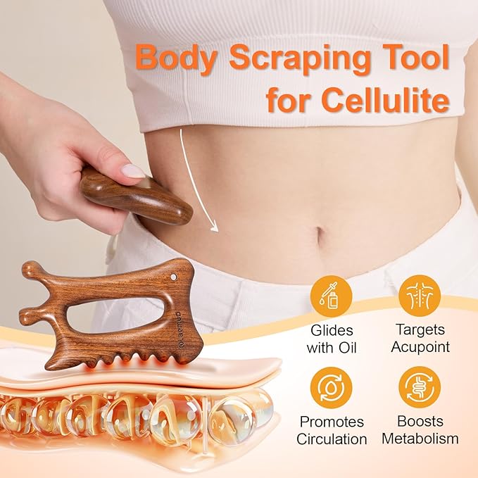 Olaemuo Wooden Gua Sha Tool for Face&Body - 6 in 1 Facial Massager for Lymphatic Drainage - Guasha Body Sculpting Tools Therapy Massage Tool for Cellulite,Jaw Lifting,Muscle Relief - Skin Care Gifts