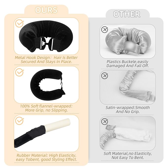 Overnight Heatless Hair Curler Blowout Rods Satin Flexi Rods for Heatless Overnight Jumbo Curls, No-Heat Styling Tools for All Hair Types, 3pcs Wine