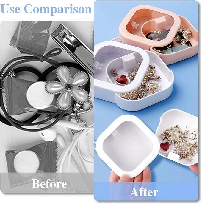 2pcs Hair Tie Organizer,Portable Travel Qtip Holder,Bathroom Storage Organizer Qtip Dispenser Cotton Swabs Dispenser Kids Hair Accessory Box with Lid for Bathroom,Desktop Organizer(2pcs pink&white)