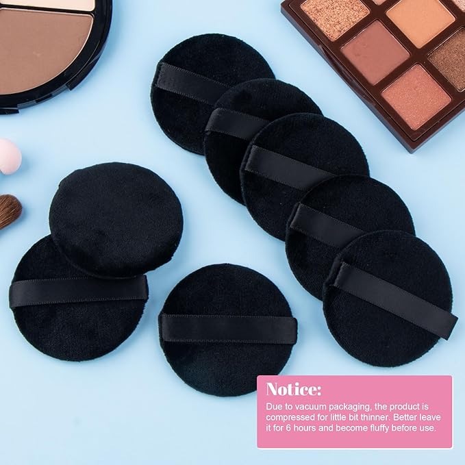25 Pack 60mm Round Powder Puffs for Foundation Makeup Applicators, Soft Cotton Skin-Friendly Face Powder Sponge Velour Velet Puffs Pads for Cream Cosmetics- Black