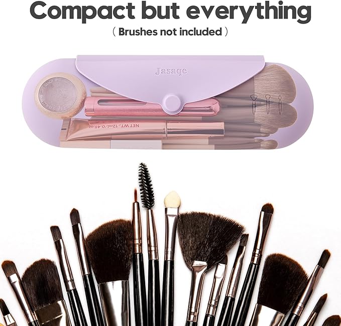 JASAQE Silicone Makeup Brush Holder，Travel Makeup bag-Soft Portable Cosmetic Face Brushes Holder，Large Travel Makeup Brush Case with Anti-Fall Out Magnetic Closure