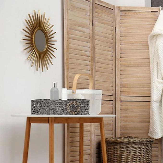 Toilet Paper Basket for Tank Top Bathroom Baskets for Organizing Bathroom Tray for Counter Storage Basket for Bathroom Organizer-Gey, Grey