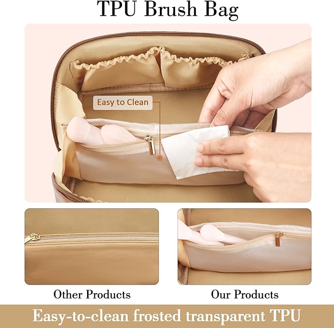 Birthday Gifts for Women Teen Girl, Personalized Initial Makeup Organizer Bag Set, Open Flat Travel Cosmetic Bag With Clear Divider and Handle(Pink,R)