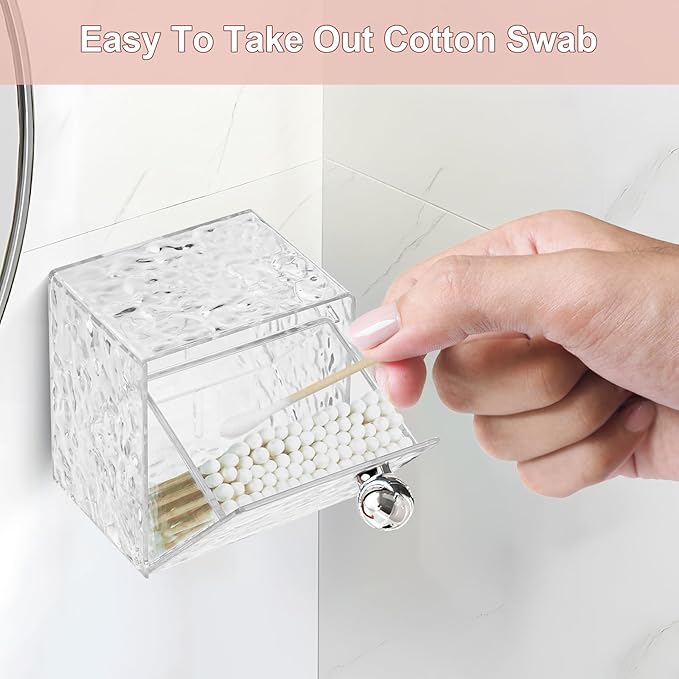 Qtip Holder Dispenser, 3 Pack Wall Mounted Plastic Cotton Pad Holder, Cotton Ball, Swabs, Floss, Makeup Organizers Containers for Vanity Bathroom
