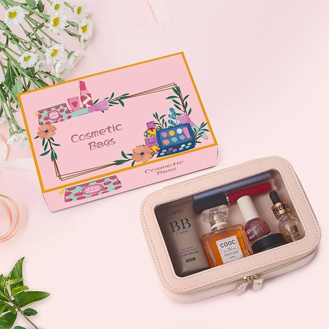 Clear Makeup Bag Small Cosmetic & Toiletry Bag Waterproof Travel Case Women's Pouch Organizer Makeup Bag for Car with Zipper (Pink, Small-1)