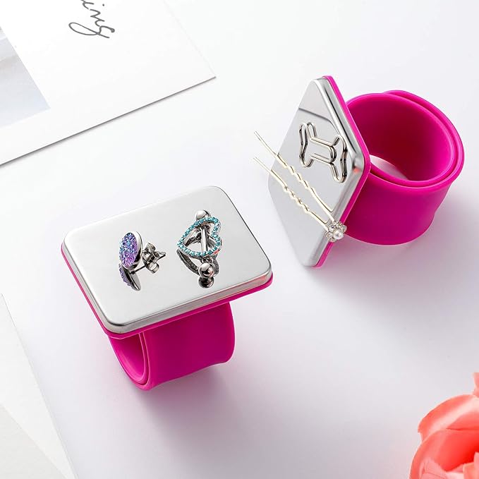 2 Pieces Magnetic Sewing Pincushion, Magnetic Wristband Pin Cushion Holder for Quilting Sewing Pins Hair Clips with Flannelette Bag, Silicone Wrist Strap Bracelet (Rose Red)
