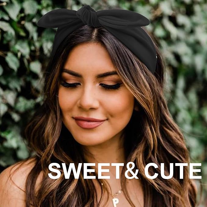 DRESHOW 4 Pack Adjustable Knotted Headbands Non Slip Elastic Yoga Hair Bands Solid Colors Headbands for Women and Girls