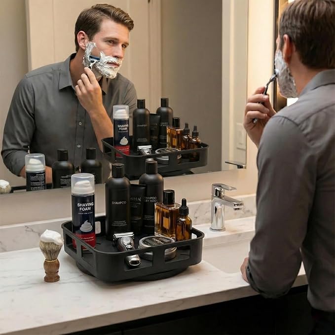 Cologne Organizer for Men, 360°Rotating Bathroom Organizer Countertop, Perfume Organizer, Vanity Tray for Perfume, Skincare, Shaving Kit, Bathroom Storage, Gift for Men