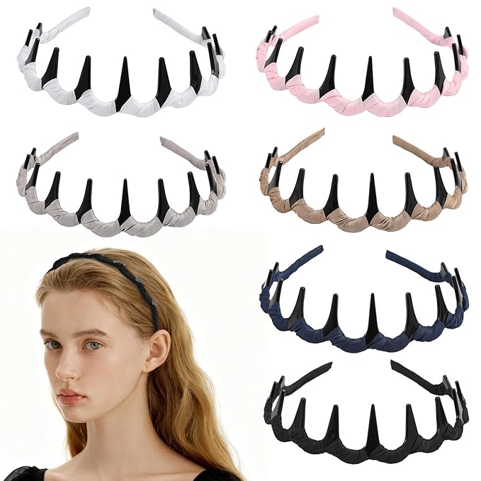 Molizummy 6 PCS Zig Zag Headbands for Women and Men, Non Slip Wavy Head bands with Teeth Comb, Plastic U Shape Headbands for Girls, Classic 90s Hair Accessories for Face Washing Skin Care Makeup