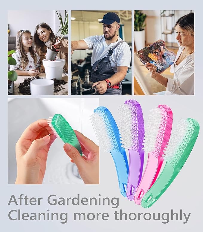 Nail Brush for Cleaning Fingernails, 4Pack Handle Grip Nail Brushes Fingernail Brush for Cleaning Nail Scrub Brush for Toes and Nails Women Men (Color3)