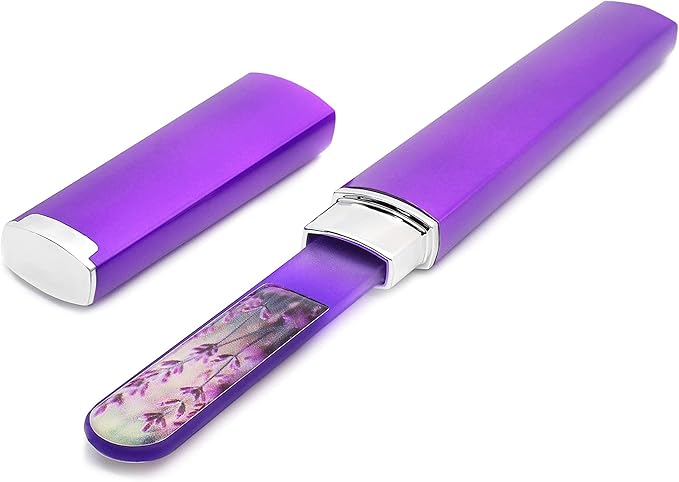 GLADZY 3D Czech Glass Nail File with Case – Crystal Nail File for Natural Nails, Double Sided Etched Surface, Comfort 3D Grip Handle, Professional Manicure Tool, Ethically Made in EU