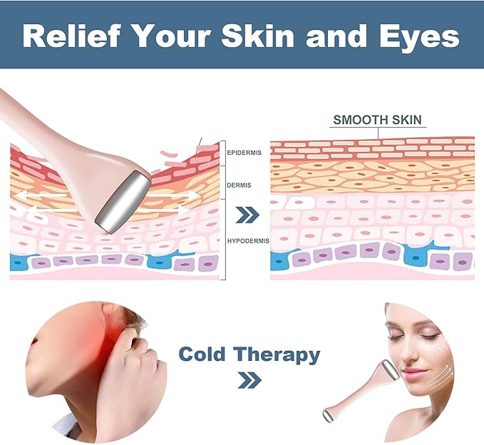 Mini Eye Ice Roller for Eyes Puffiness - Facial Ice Roller and Mini Roller 2 in 1 - Massager for Migraine Relief Tighten Pores Under-Eye Pain Relief - Reduce Wrinkle Puffy for Face Arms (Pink)