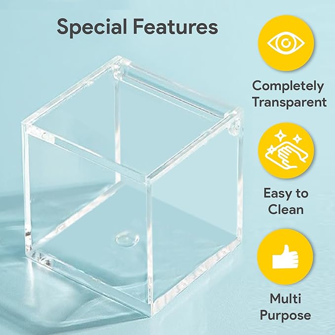 Hammont Clear Acrylic Box with Hinged Lid – Small Plastic Organizer for Office, Desk, Makeup, Crafts, Cotton Balls, Jewelry & More |2"x2"x2" (8 Pack)