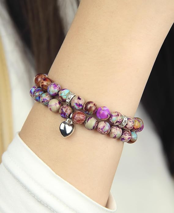 2Pcs Healing Crystal Bracelets for Women Handmade Beaded Bracelet Healing Prayers Crystal 8mm Natural Stone Beads Bracelet Stress Relief Get Well Soon Gifts