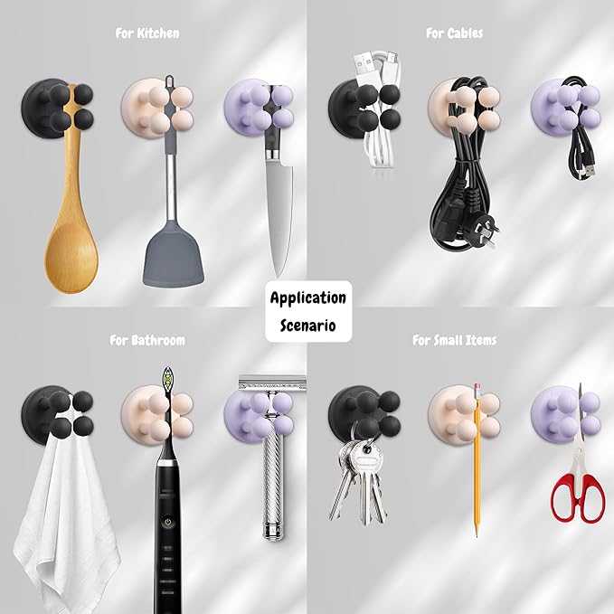 8Pcs Silicone Toothbrush Holders for Bathrooms,Waterproof Self Adhesive Multifunctional Hook for Hanging Towel Key Plug Cable for Bathroom Kitchen Living Room Office Black4White4