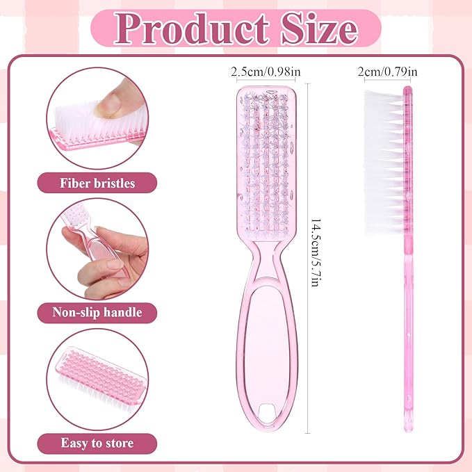 60PCS Handle Grip Nail Cleaning Brushes, Hand Fingernails Scrubber Brushes Pedicure Dust Brush Manicure Tools for Women Men Home Salon Nail Foot Toes Cleaner (Clear Pink)