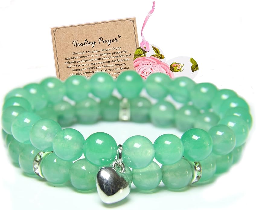 2Pcs Healing Crystal Bracelets for Women Handmade Beaded Bracelet Healing Prayers Crystal 8mm Natural Stone Beads Bracelet Stress Relief Get Well Soon Gifts