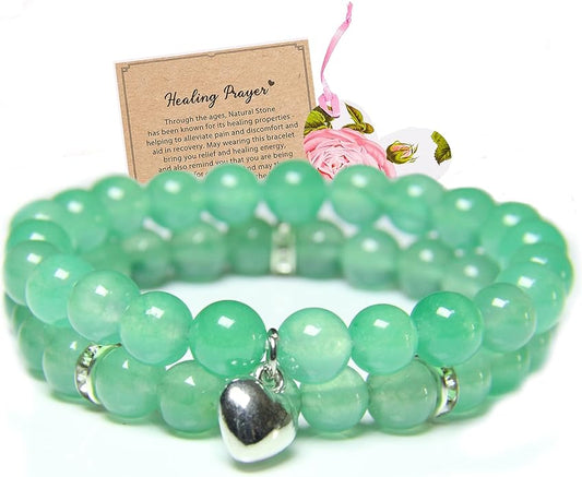2Pcs Healing Crystal Bracelets for Women Handmade Beaded Bracelet Healing Prayers Crystal 8mm Natural Stone Beads Bracelet Stress Relief Get Well Soon Gifts