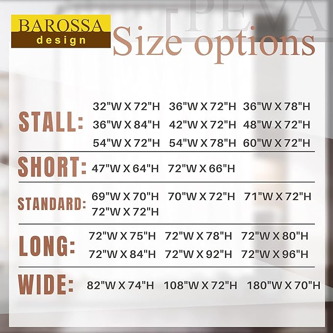 Barossa Design Extra-Long Shower Curtain with 84 inches Height (72x84),PEVA - Waterproof,Eco-Friendly, Non-Toxic, Odorless, PVC Free, Metal Grommets (Clear)
