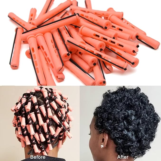 40 Pieces Hair Perm Rods For Long Short Hair Plastic Pink Perm Rods For Black Women Non-slip Hair Roller with Elastic Rubber Hairdressing Styling