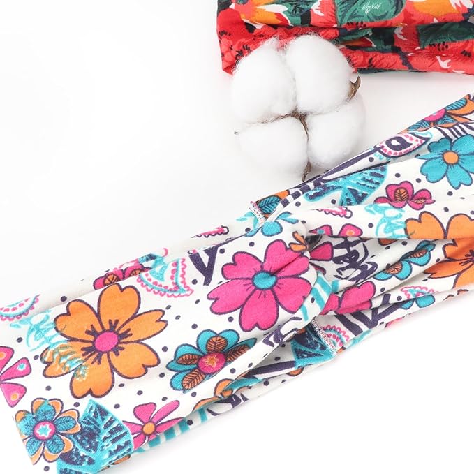 DRESHOW 4 Pack Boho Non-Slip Headbands for Women Girls Yoga Workout Running Knotted Turban Floral Elastic Head Wrap