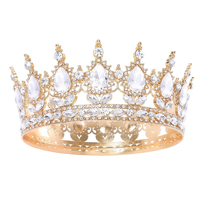 Gold Queen Crown for Women Crystal Tiara for Women Rhinestone Wedding Headband for Bride Hair Accessories for Costume Birthday Party Prom Gifts