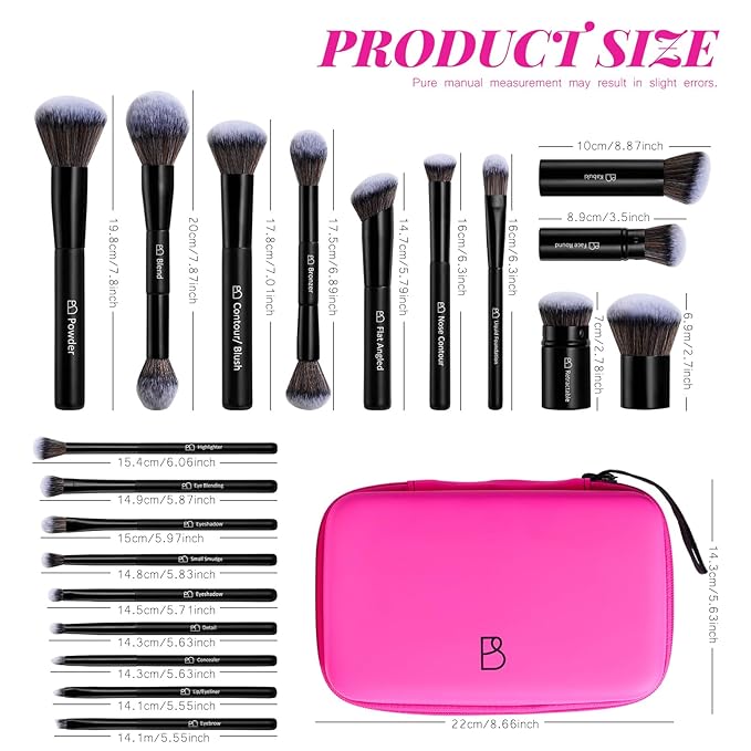 Professional Makeup Brushes BS-MALL With Travel Case - Kabuki Brush Eyeshadow Brush, Concealer Brush, Blush Brush Bronzer & Foundation Brush 20 Pcs, Labeled Daily Use & Versatile Occasions Gift Box