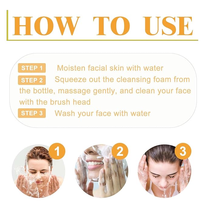 Turmeric Foaming Face Wash, Deep Cleansing Exfoliating Glow Wash Turmeric Facial Cleanser with Brush.(1Pcs)