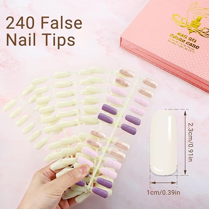 Segbeauty 216 Nail Colors Display Book, Nail Polish Organizer Colors Chart with 240 False Nails Tips, Professional DIY Fingernail Painting Stick Sample Card Practice Tool Salon Beauty Pink
