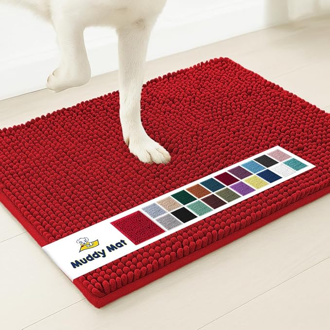 Muddy Mat® | Super Absorbent Door Mat Indoor, Microfiber Quick Dry Chenille Entryway Rug, Non-Slip Front Door Mat, Indoor Mats for Entryway, Machine Washable Pet Rug, Red 48"x72"