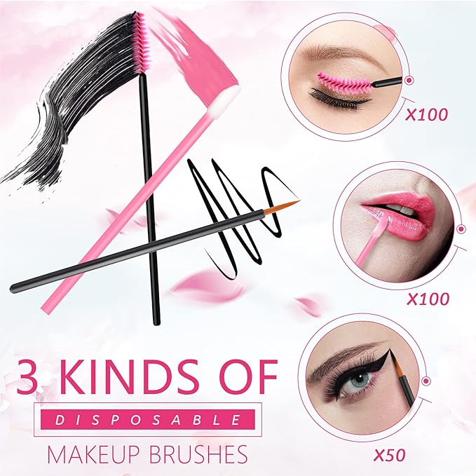 268 Pieces Disposable Makeup Tools Kit, Includes Eyeliner Brushes Makeup Short Waterproof Cape Stainless Steel Palette Mascara Wands Lipstick Applicators Plastic Organizer Box Bag Armband Cleaner