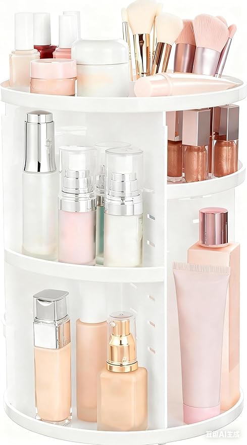 HBlife 360 Rotating Makeup Organizer Adjustable Carousel Large Capacity Revolving Perfume Organizer Skincare Organizers Cosmetic Storage Spinning Holder for Vanity, White
