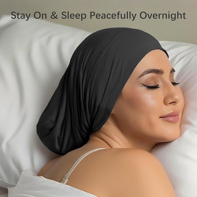 Satin Lined Bonnet for Sleeping Women Men - Adjustable Sleep Cap, Slouchy Beanie Hair Wrap for Curly Braid Locs