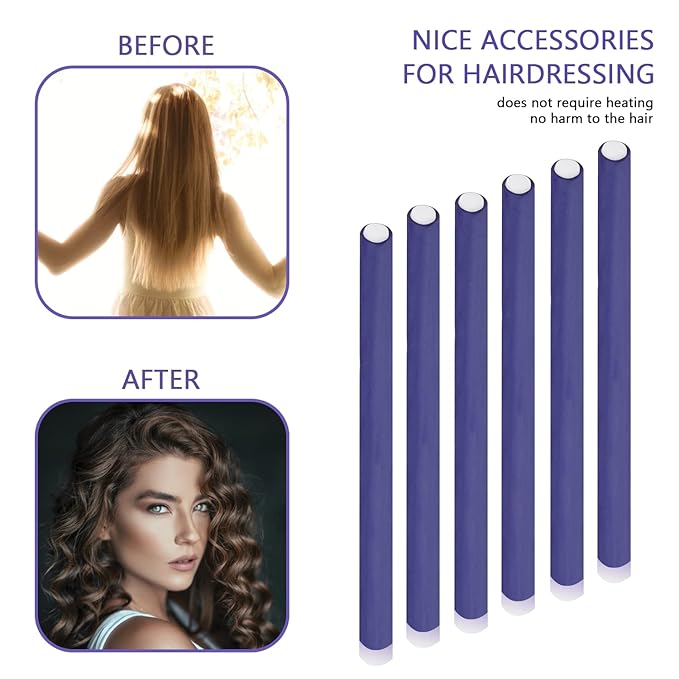 60 Pieces Flexible Curling Rods Twist Foam Flexi Rods No Heat Hair Rods Hair Rollers and Steel Pintail Rat Tail Comb for Long Hair Short Hair Women Girls (9.45 x 0.31, Purple)