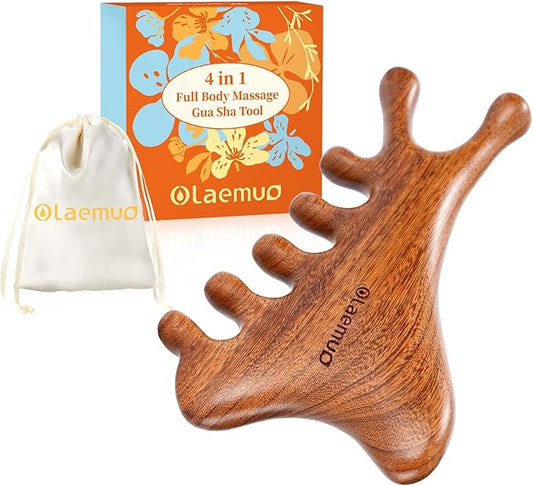Olaemuo 4 in 1 Gua Sha Tool for Face,Scalp Massager with Gift Box,Massage Comb for Head,Face,Eye,Neck & Body Meridian Therapy Tool for Relaxation,Natural Sandalwood