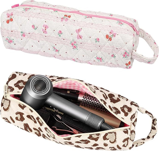2PCS Portable Quilted Hair Tools Travel Bag for Curling Irons, Flat Irons, Hair Dryers & Styling Tools – Travel Case for Shark Airwrap, Revlon, Large Styling Tool Storage Case