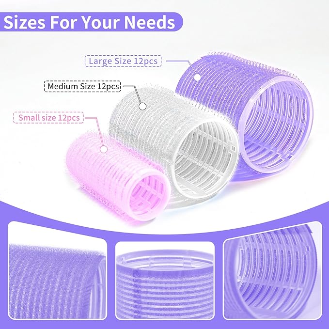 Hair Rollers Large Small 50PCS Set, 36PC Large Medium Small Hair Rollers for Volume Curlers with 12PC Clips 1 Tail Comb and 1 Folding Brush Comb for Short Medium Blowout Look Long Hair