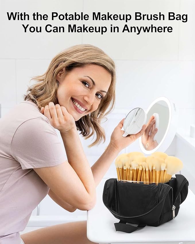 MONSTINA Makeup Brush Bag, Travel Makeup Brush Case Portable Large Makeup Brush Holder Marker Organizer Pro Makeup Artist Bags Sets Clear Cosmetic Bags Dust-Proof