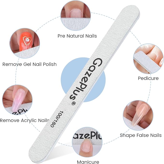 Nail Files, 24 PCS Fingernail Files 7" Long 100/180 Grit Emery Boards for Nails Professional Nail File Bulk Washable Suitable for Both Acrylic and Natural Nails Zebra