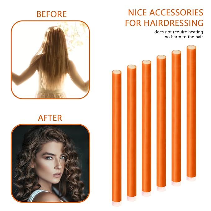 60 Flexible Foam Curling Rods, Twist Hair Rollers with Steel Pintail Comb for Long & Short Hair (9.45 x 0.31, Orange, No Heat)